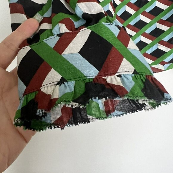 J CREW Off the shoulder blouse top SMALL green Blue Ratti graphic diamond NEW - Picture 5 of 10